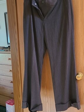 Women's  Pinstripe Cuffed Dress Pants - Dark Charcoal